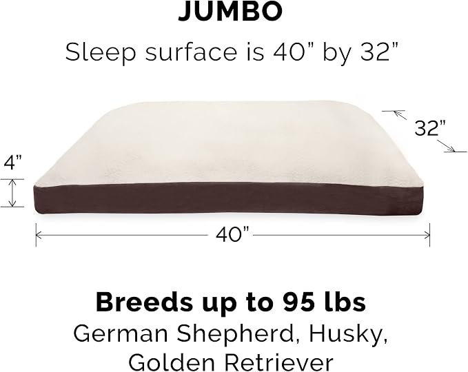 Furhaven Pillow Dog Bed for Large Dogs w/ Removable Washable Cover - Sherpa & Suede Mattress - Espresso, Jumbo/XL