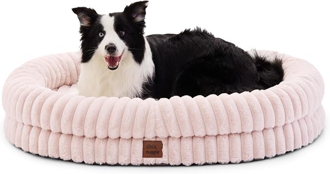 ChiXnuggle Orthopedic Dog Bed for XL Dogs, Waterproof Faux Rabbit Fur Dog Couch with Egg Crate Foam Support and Washable Removable Cover, Bolster Pet Sofa with Non-Slip Bottom, 41x30x7, Pink