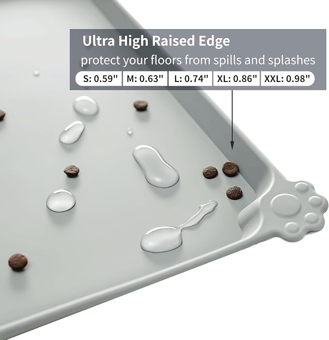 Reopet Silicone Pet Feeding Mat - Waterproof & Non-Slip Dog Cat Placemat | High Raised Edges Prevent Food & Water Spills to Protect Floors, Easy to Clean, Fit for Dog Cat Bowls