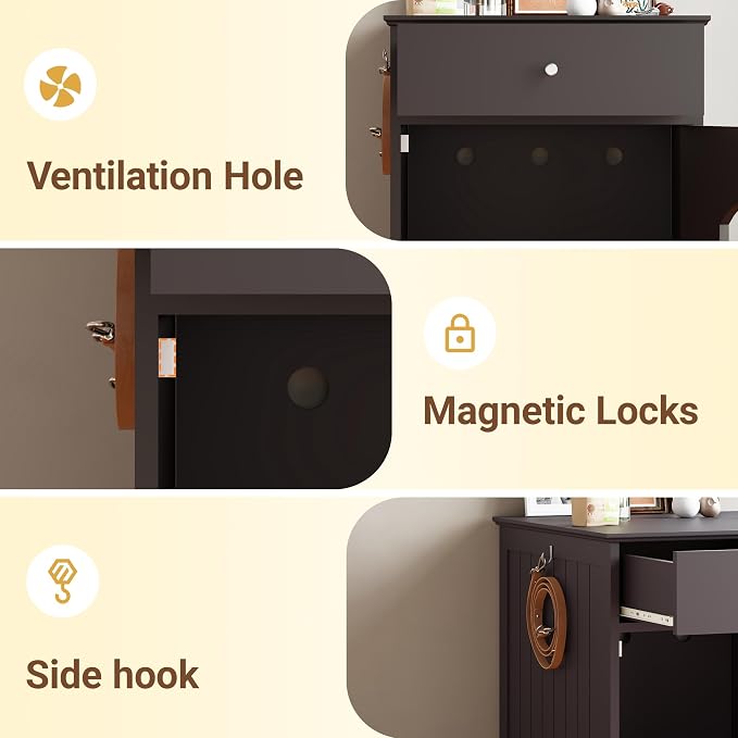 Litter Box Enclosure, Hidden Cat Litter Box Cabinet with Drawer, Wooden Pet Crate, Litter Box Furniture as Cat House, End Table, Fit Most of Litter Box (Brown)
