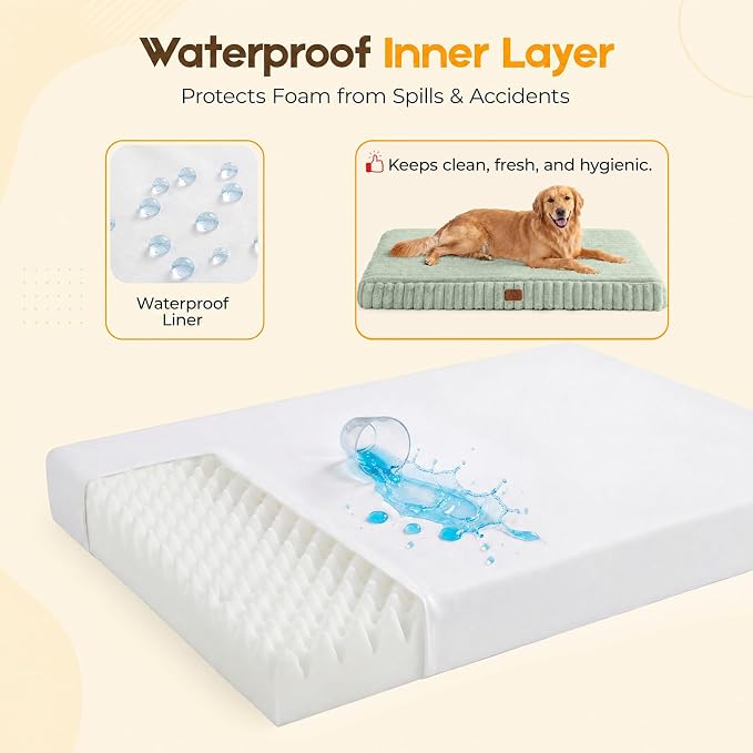 Orthopedic Dog Bed for Extra Large Dog, Waterproof Pet Bed,Non-Slip Bottom and Egg-Crate Foam with Removable Washable Cover Crate Bed,Green,42"x30"x4"