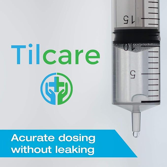 30ml Oral Dispenser Syringe with Cover 50 Pack by Tilcare - Luer Slip Sterile Plastic Medicine Food Droppers for Children, Pets & Adults – Latex-free Medication Dispenser - Large Feeding Tube Syringes