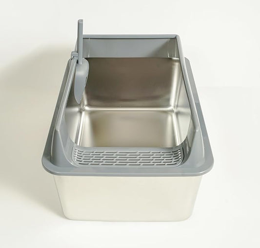 Open Stainless Steel Cat Litter Boxs 21.7" Lx 12.6" W x 11.8" H with Scoop.Particularly Well-Suited to Large Cats