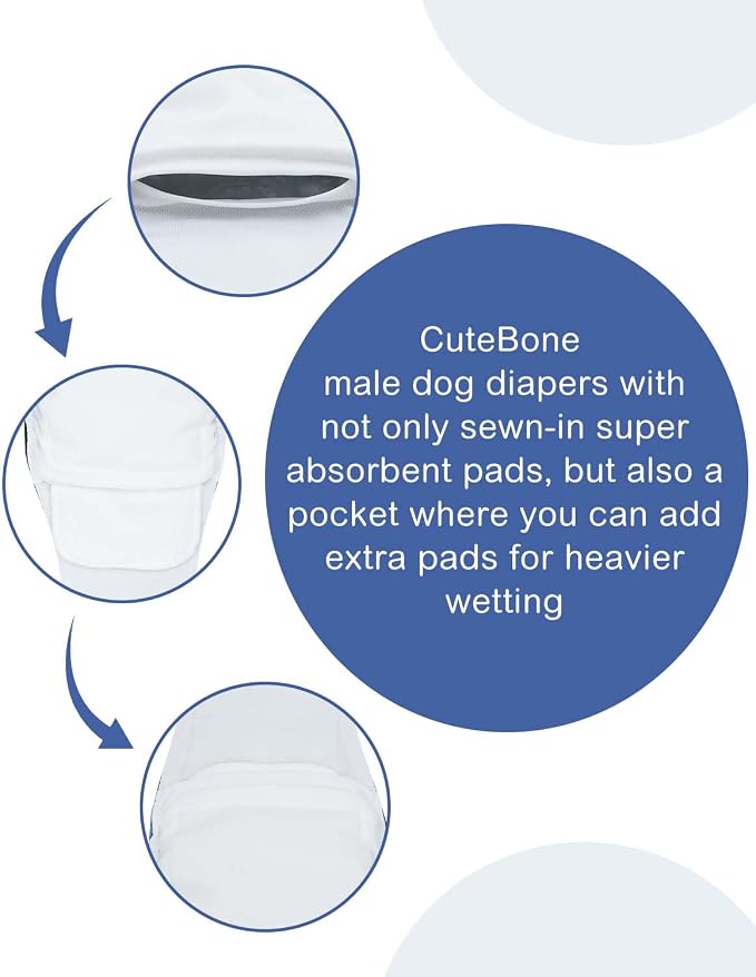 CuteBone Dog Diapers Male 4 Pack Puppy Wraps Reusable Doggie Belly Bands for Male Dogs Small Medium Large