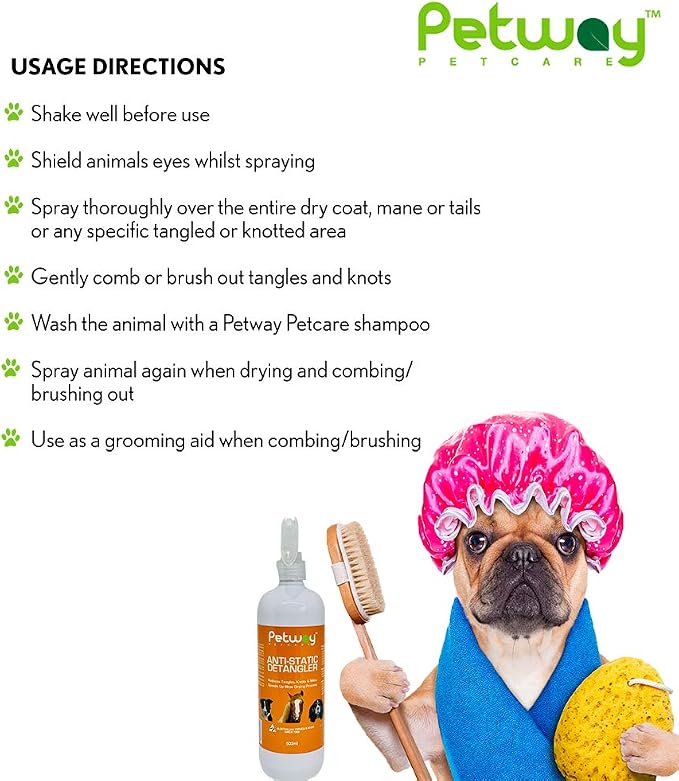 Petway Petcare Anti-Static Detangler, Dematting Spray for Dogs, Cats And Horses, Free of Phosphates, Parabens & Enzymes, Tangle Remover, Daily Grooming Aid, Soap & No Artificial Fragrence added, 500ml