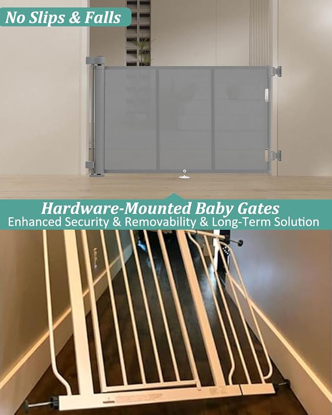 Miumoon 71 inch Retractable Baby Gates 34 inch Tall, Retractable Gate with Reinforced Strip Design to Prevent Crawling Through, 6 FT Retractable Dog Gate for Stairs, Doorways, Hallways, Indoor/Outdoor