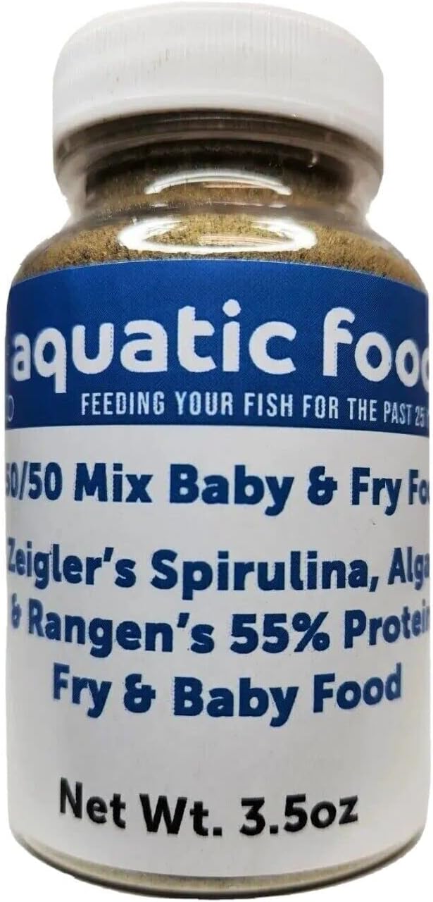 50/50 Mix of Spirulina/Algae Powder and Rangen's Soft Moist 55% Protein Koi & Tropical Fish Fry Floating Food...3.5oz Bottle