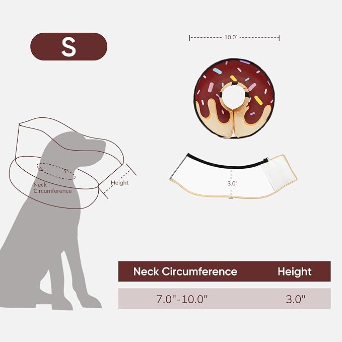 Supet Raised Inflatable Dog Cone After Surgery - Adjustable Recovery Donut Collar with Removable Shield to Stop Licking Wounds & Protect Stitches - Soft Dog Cone Alternative for Small Dogs (Brown,S)