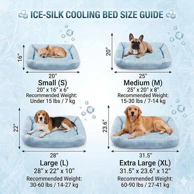 Cooling Dog Bed for Large Medium Small Dogs, Breathable Dog Cooling Mat with Self Cooling Ice Silk Fabric, Washable Summer Pet Bed for Indoor Outdoor, Blue Medium