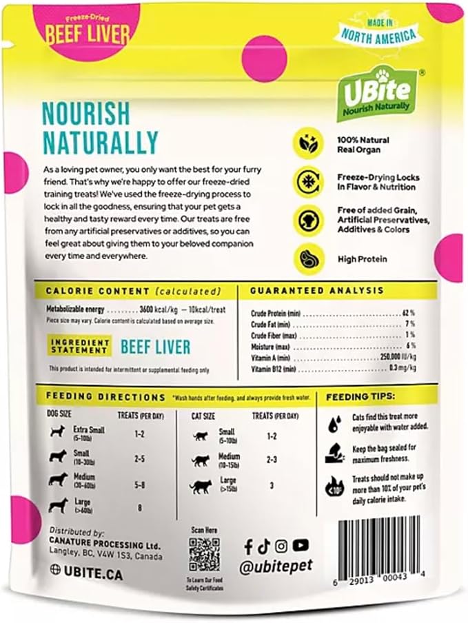 UBite Raw Bits Freeze-Dried Beef Liver Dog + Cat Treats, 17 oz.(Pack of 2)