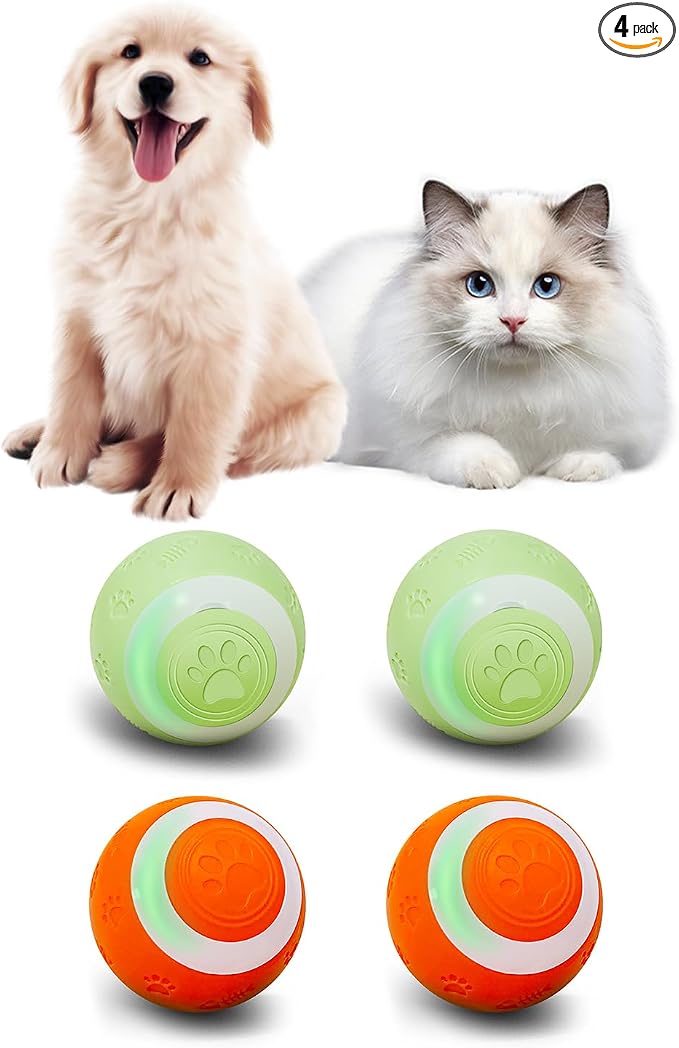 SEALON Electric Interactive Dog & Cat Toy Ball(4 Pack) Indoor Cat Play Ball, Suitable for Cats Over 6 Months for Exercise, Weight Loss, and Fun