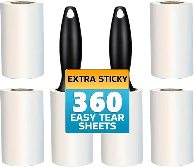 Sticky Lint Roller for Pet Hair,– Removes Fur from Clothes, Furniture & Carpets, Adhesive Cleaning Tool(2 Handles 6 Paper)