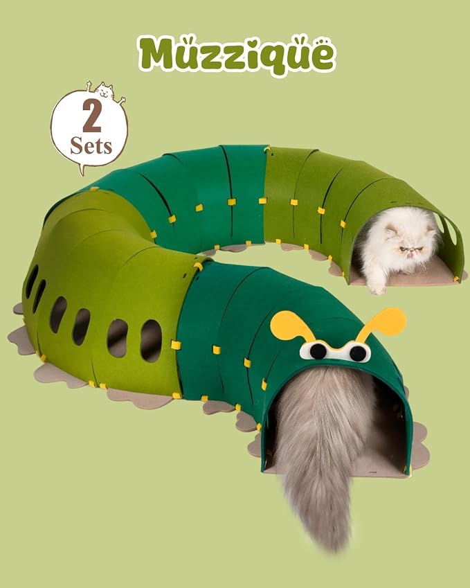 Cat Tunnel Toy, for All Indoor Cats, Large Cute S Caterpillar Pet Tunnel Bed, Felt Hideout Washable Kitty Play Tube, Hideaway Collapsible Puppy Circle Hole, Peekaboo Kitten Cave, Rabbit Hiding Spot