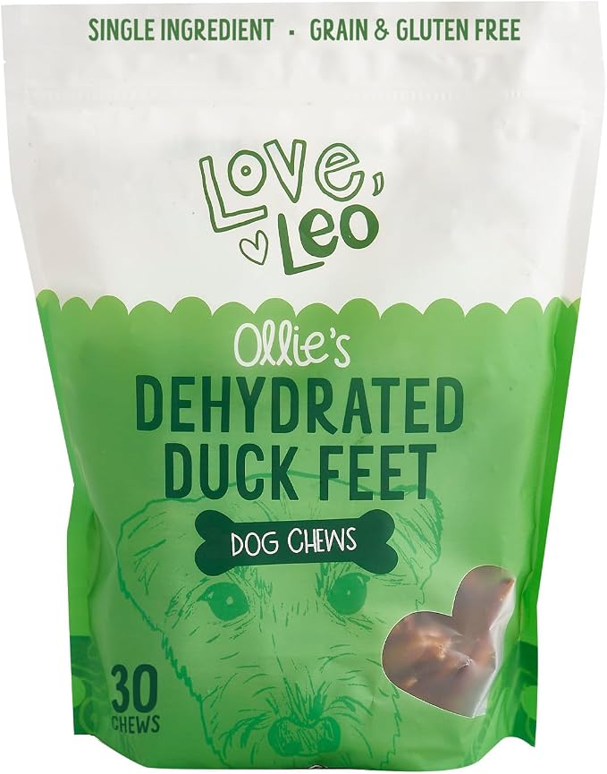 Love Leo Dehydrated Duck Feet for Dogs (30 Count) – 100% Natural, Grain-Free, High-Protein Duck Feet Dog Chews for Dental Health and Training Rewards – Made in USA