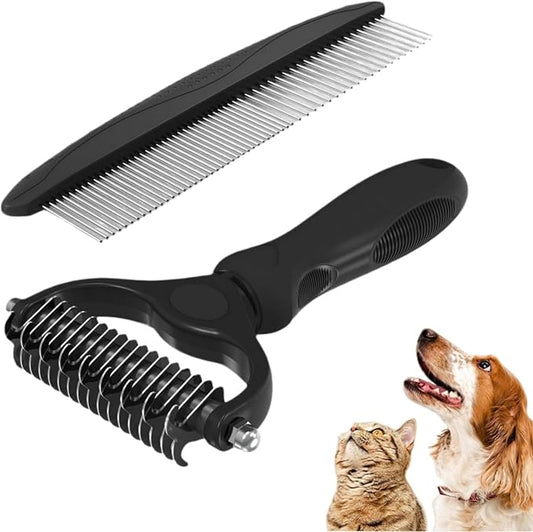 acssart Pet Grooming Brush Double Sided Dematting Comb & Undercoat Rake for Dogs Cats - Long Hair Deshedding Brush (Black)