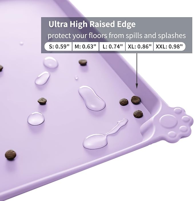 Reopet Silicone Pet Feeding Mat - Waterproof & Non-Slip Dog Cat Placemat | High Raised Edges Prevent Food & Water Spills to Protect Floors, Easy to Clean, Fit for Dog Cat Bowls