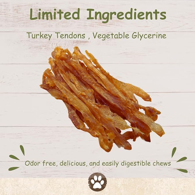 Top Dog Chews Turkey Tendon Dog Treat – 1LB All Natural USA Sourced, Human Grade Dog Chew, Hypoallergenic, Rawhide Alternative, Chewy High Protein Chews for Dogs (16 OZ)