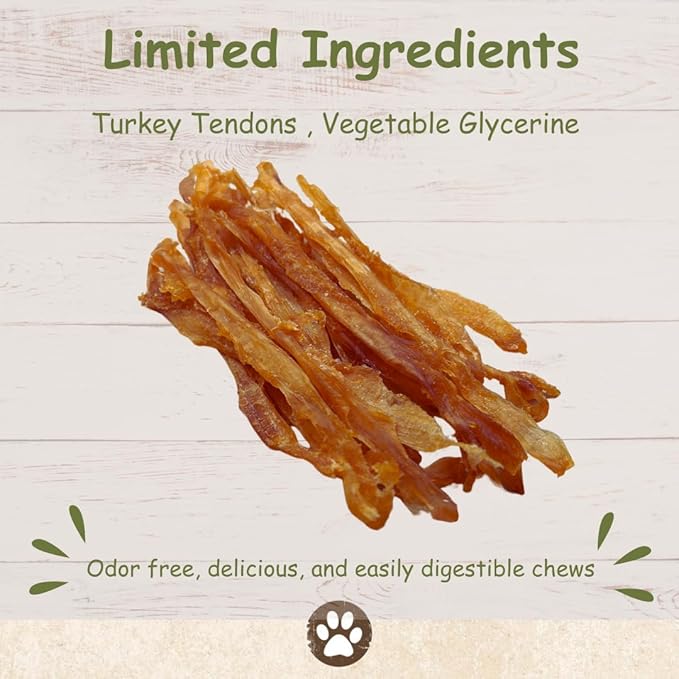 Top Dog Chews Turkey Tendon Dog Treat – 8 OZ All Natural USA Sourced, Human Grade Dog Chew, Hypoallergenic, Rawhide Alternative, Chewy High Protein Chews for Dogs (8 OZ, Turkey)