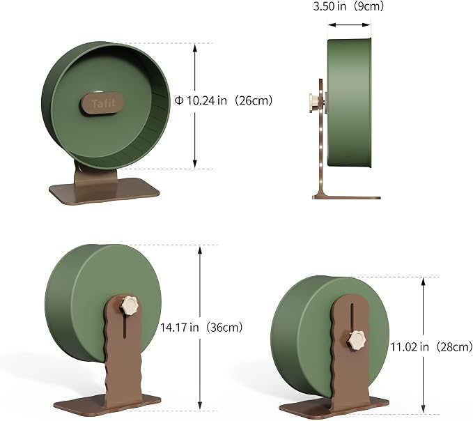 Quiet Hamster Wheel 10.2 Inch Dual-Bearings Silent Small Animals Running Exercise Wheel Height Adjustable for Syrian Hamsters, Gerbils, Rats, or Other Small Pets, Nut Brown