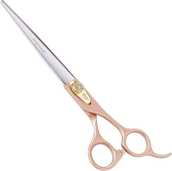 Professional Dog Grooming Scissors Rose Gold 440C Stainless Steel Straight Thinning Curved Chunker Shears for Pet Grooming Services Dogs and Cats (Straight, 7‘’)