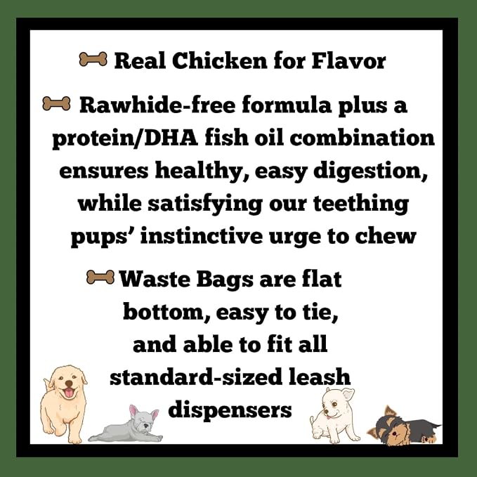 Rawhide Alternative 5 inch Puppy Sticks with 1 Waste Roll (Chicken, 3.5 oz)