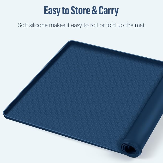Pee Pad Holder for Dogs, 51" x 25.6" Silicone Pee Tray Mat Leak-Proof, High Edge, No Spill Pet Pad Holder for Puppy, Cat, Rabbit, Training Pads for Floor Protection, No Pee Pads (Navy Blue)