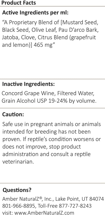 AMBER NATURALZ Reptaid XL Herbal Supplement for Large Reptiles | Herbal Pet Supplement for Immune Support | for Reptiles Above 250g | 1 Fluid Ounce Glass Bottle | Manufactured in the USA