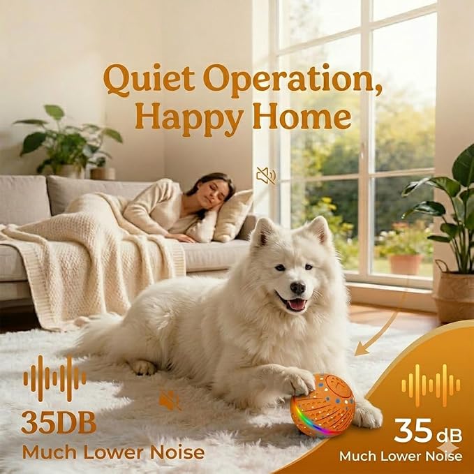 Smart Interactive Dog Toy Ball - Automatic Moving Bouncing Rolling Ball with 3 Modes & RGB Lights, Durable E-TPU Motion Activated Dog Toys for Small Medium Dogs, Keep Busy & Boredom Relief (Orange)
