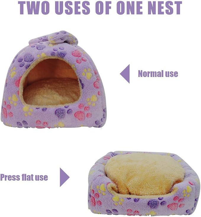 HOMEYA Small Animal Pet Bed, Sleeping House Habitat Nest for Guinea Pig Hamster Hedgehog Rat Chinchilla Hideout Bedding Snuggle Sack Cuddle Cup Cage Accessories with Washable Mat- XL(Purple)