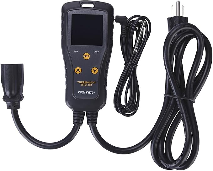 DIGITEN 110V 15A Temperature Controller DTC151 Plug in Thermostat Outlet Digital Temperature Controller for Heat Mat Reptile Greenhouse Aquarium, Heating/Cooling Mode