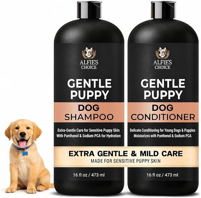 ALFIE'S CHOICE Puppy Shampoo and Conditioner Set | 16 fl oz Each | Gentle Formula for Sensitive & Itchy Skin | Panthenol & Sodium PCA | for Puppies, Adults & All Breeds