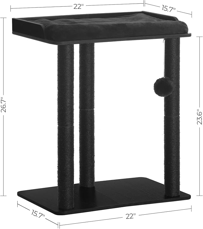 FourFurPets 26.7in Cat Tree Tower Condo, Cat Scratch Posts for Indoor Cats, Big Plate, Three 23.6in Full Sisal Scratching Posts, Black