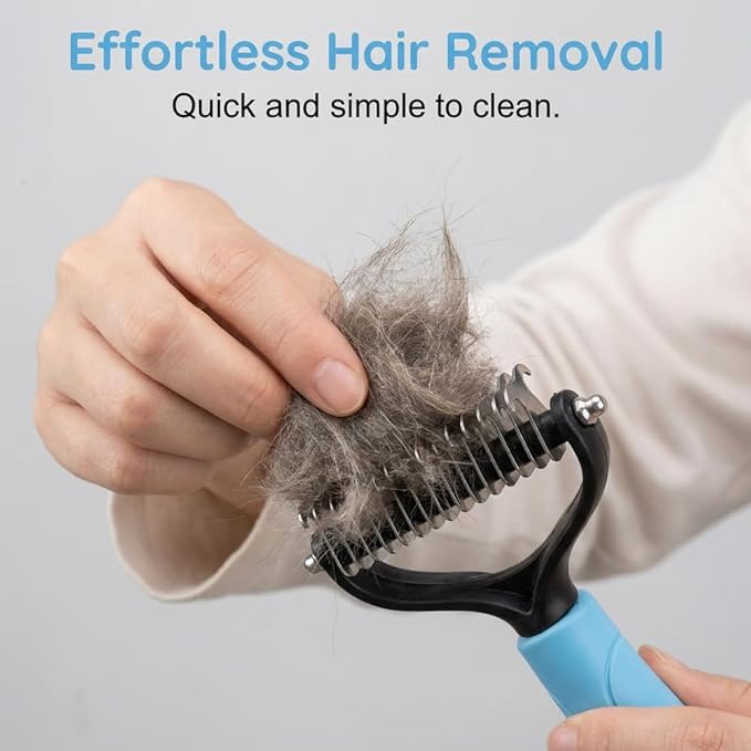 Dematting Comb for Dogs and Cats, Detangler Comb for Long Haired Dogs Cats, Double-Sided Tooth Dematting Comb Undercoat Rake Pet Grooming Brush for Shedding (Small Blue)
