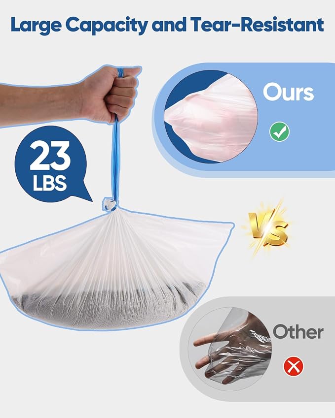 150 Count 26"x11.8" Self-Cleaning Cat Litter Box Bags for Cumrige Fumoi Fsitego Paruuntys Litter box, Pre-Seperated Automatic Litter Box Replacement Drawstring Heavy Duty，10-12 Gallons of Capacity