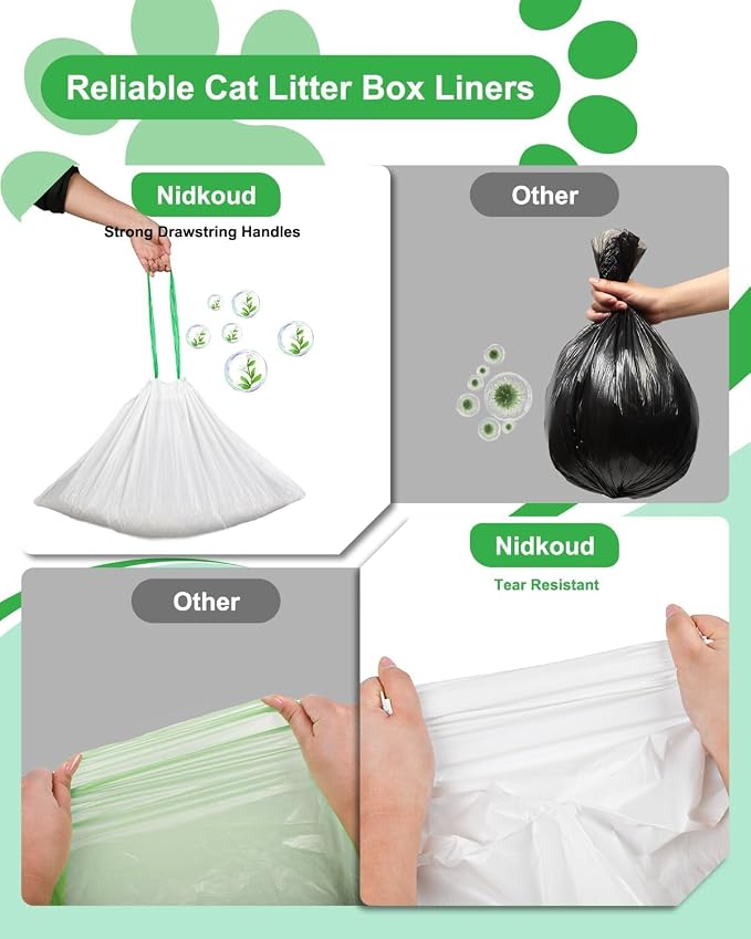 60 Count Cat Litter Bags Liners, Pre-separated Litter Robot Bags for Automatic Litter Boxes & Litter Robot 4/5/3, Thick 10-12 Gal Cat Waste Bags with Strong Ties, Fits Pans Under 24"