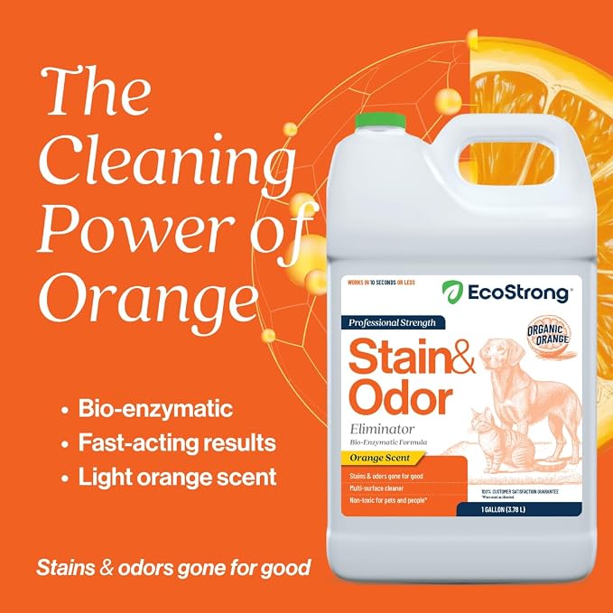 Orange Odor Eliminator | Pet Odor Deodorizer for Strong Odor | Enzyme Stain Cleaner for Cats, Dogs, and Pets | Great for Carpets, Furniture, Dog Kennels, and More (128 Fl Oz)