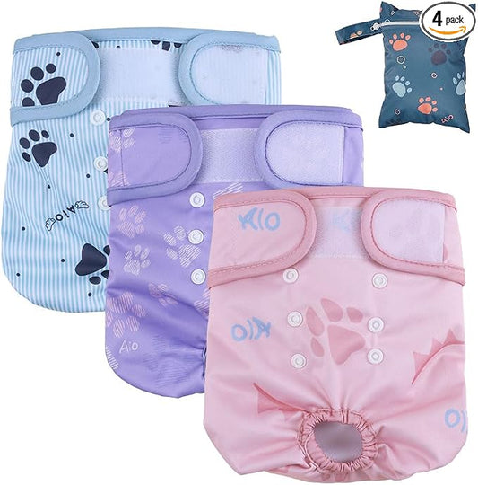 AIO Dog Diapers Female(3 Pack), Small Medium Large Highly Absorbent Wraps Reusable Dog Diapers Female