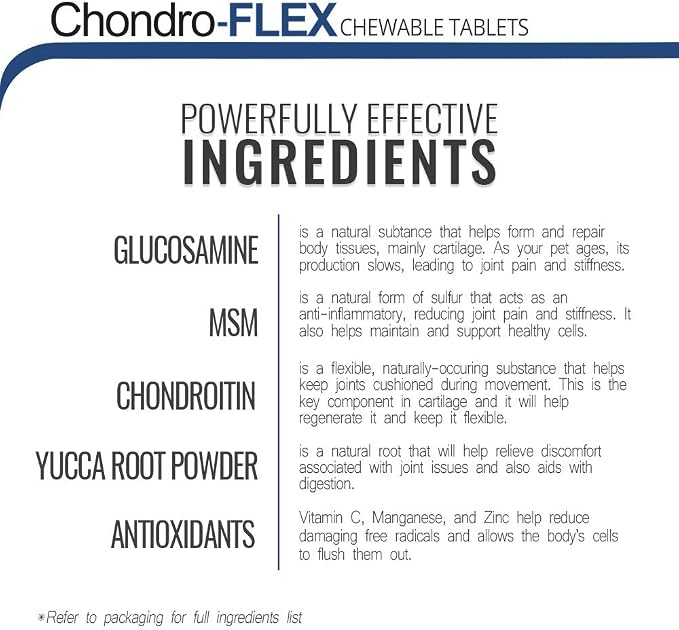 Chondro-Flex Joint Supplement for Dogs & Cats - Glucosamine, Chondroitin, MSM & Ester-C Formula - Supports Hip & Joint Health, Mobility & Cartilage Support - 180 Chewable Tablets