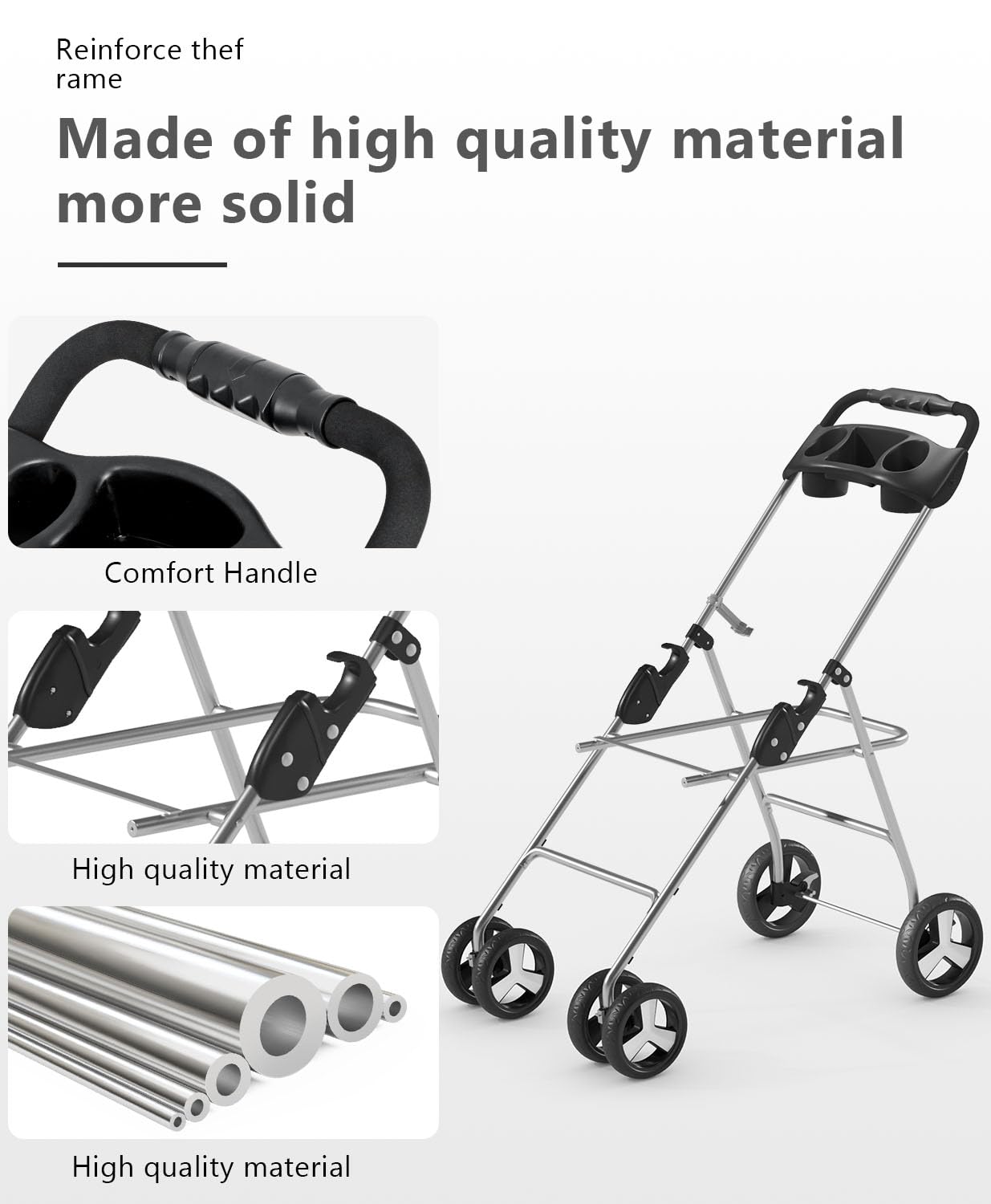 Pet Stroller with 4 Wheels for Small/Medium Pets,Travel Foldable Detachable Carrier for Dog Cat Cage Jogger Stroller, Rear Wheel Breaks, Storage Basket, Visible Mesh Weather Cover (Black)