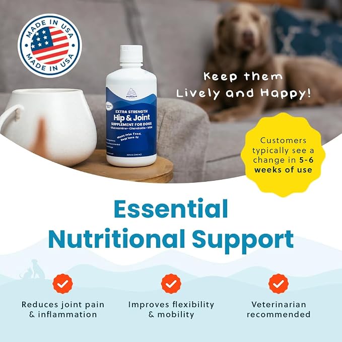 Liquid Glucosamine for Dogs 2600mg, Hip & Joint Supplement with Chondroitin & MSM, 32 oz Mobility Support for Large Dogs, Human-Grade Joint Care Made in GMP & FDA Registered Facility