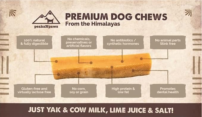 peakNpaws Himalayan Yak Cheese Dog Treats - Natural Chews for Aggressive Chewers - Grain-Free, Easily Digestible, Promoting Oral Health (3 Chews/24 oz Jumbo Size)