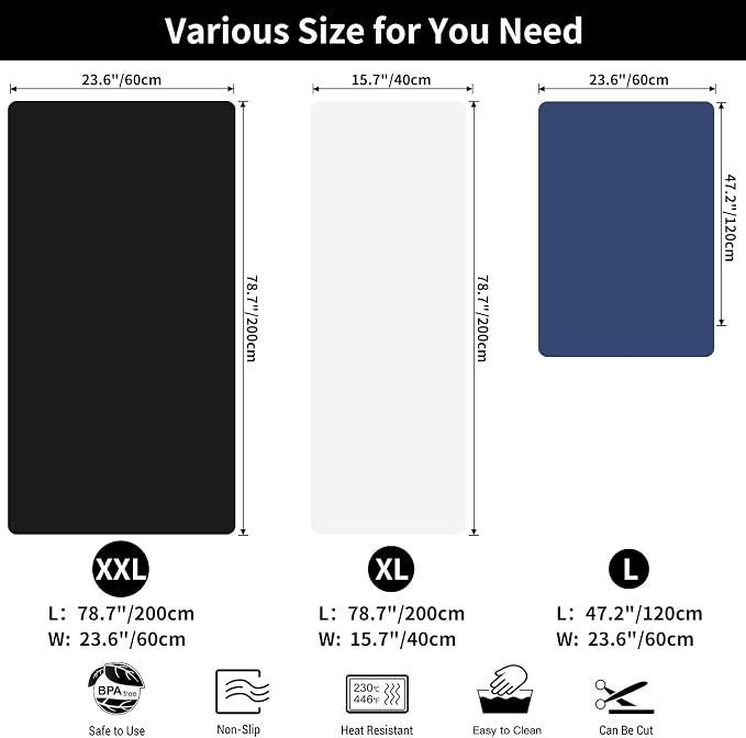 Large Silicone Mat, 78.7”x 15.7” Extra Thick Heat Resistant Mats, Nonslip Kitchen Countertop Protector Mat, Cuttable Waterproof Counter Protector Mats for Kitchen Island Workbench (Semitransparent)