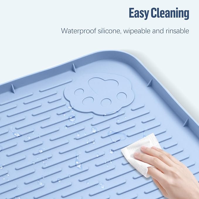 Pee Pad Holder for Dogs, 50" x 35" Silicone Pee Tray Mat Leak-Proof, High Edge, No Spill Pet Pad Holder for Puppy, Cat, Rabbit, Training Pads for Floor Protection, No Pee Pads (Blue)