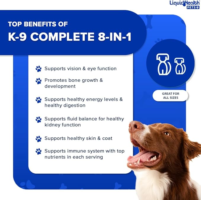 LIQUIDHEALTH Pets K9 Advanced Mobility Glucosamine Chondroitin Hip & Joint Formula & K9 Complete 8-in-1 Multivitamin - Dogs & Puppies Supplement Bundle for Joint Health, Immune Support - USA Made