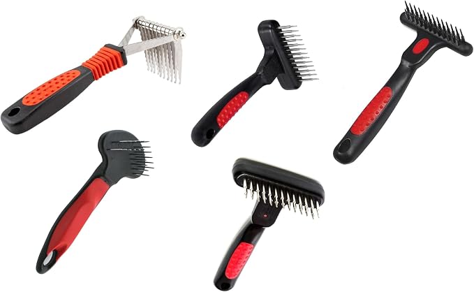 Pro Dog Grooming Undercoat Deshedding Pin Rake Combs Fur and Coat Control (Short Pin Undercoat Rake)
