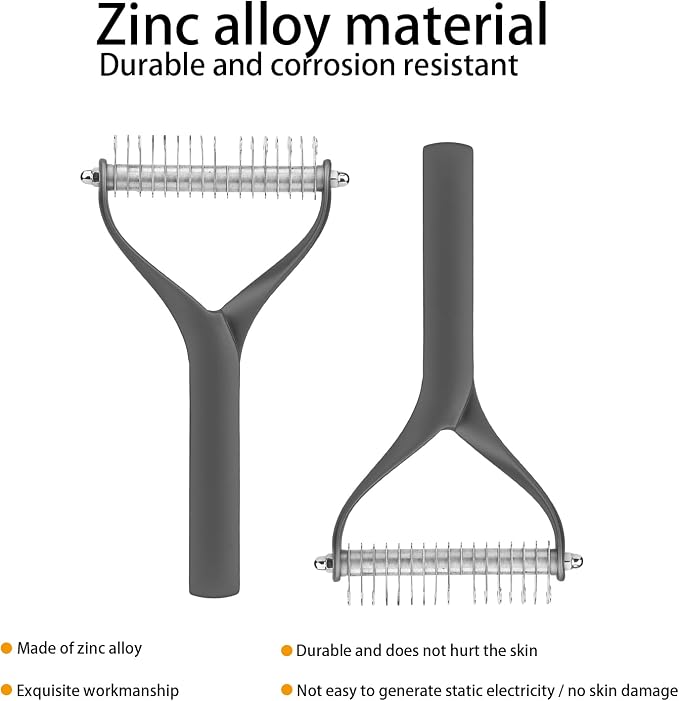 2 - Sided Pet Grooming Tool, Undercoat Rake for Dogs and Cats, Double - Headed Brush with Thinning and Dense Blades to Remove Loose Hair and Knots, Zinc Alloy Comb for Pup (Large 24 Inch)