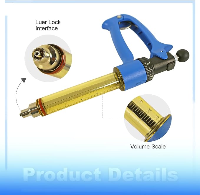 25ML Semi-automatic Livestock Syringe, Adjustable Continuous Repeating Cattle Vaccine Luer Lock Cattle Vaccine Gun, Veterinary Syringe for Cow Goat Sheep Pig
