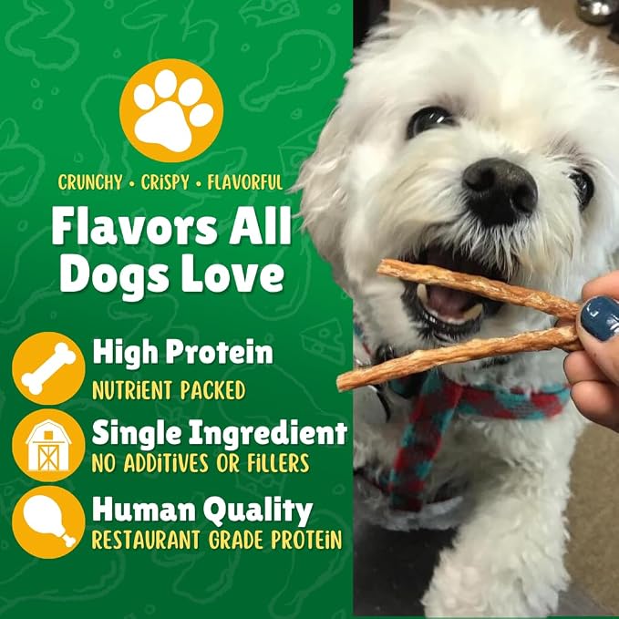 Chicken Jerky Straws Dog Treats – Chicken Sticks for Dogs Made and Sourced in The USA – Natural Single Ingredient Dehydrated Crunchy Treats for All Breeds – 13oz Bag