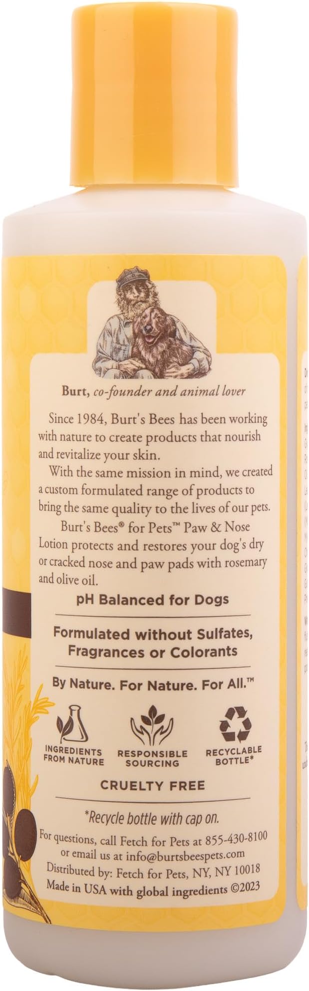 BURT'S BEES FOR PETS Dog Paw and Nose Lotion with Rosemary and Olive Oil Moisturizing Paw Balm for Dry Cracked Pads and Dog Nose Butter Paw Lotion for Dogs Skin Care 4 FL OZ Cruelty Free