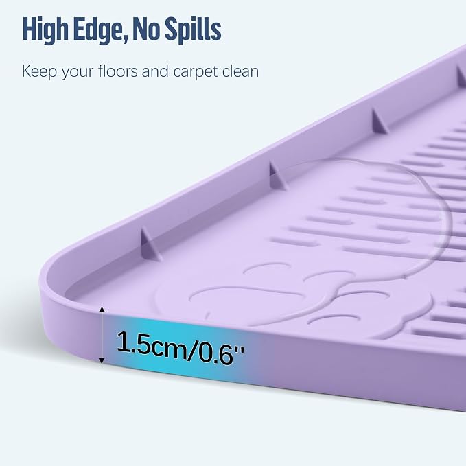 Pee Pad Holder for Dogs, 50" x 35" Silicone Pee Tray Mat Leak-Proof, High Edge, No Spill Pet Pad Holder for Puppy, Cat, Rabbit, Training Pads for Floor Protection, No Pee Pads (Purple)